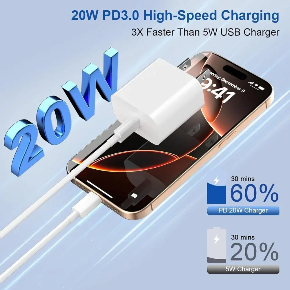 iPhone 17 16 15 Charger Fast Charging,3-Pack 20W Apple USB C Charger Block with